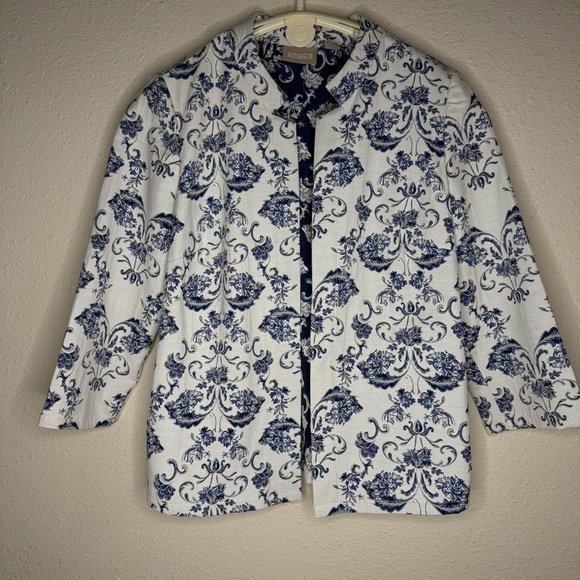 Chico's Jackets & Blazers - Chico’s Floral Jacket Open Front Paisley Blue White Women’s Sz Small (Chico’s 0)